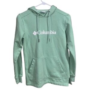 Columbia Logo Hoodie Mint Green Size XS Pullover Outdoor Casual Streetwear Cozy